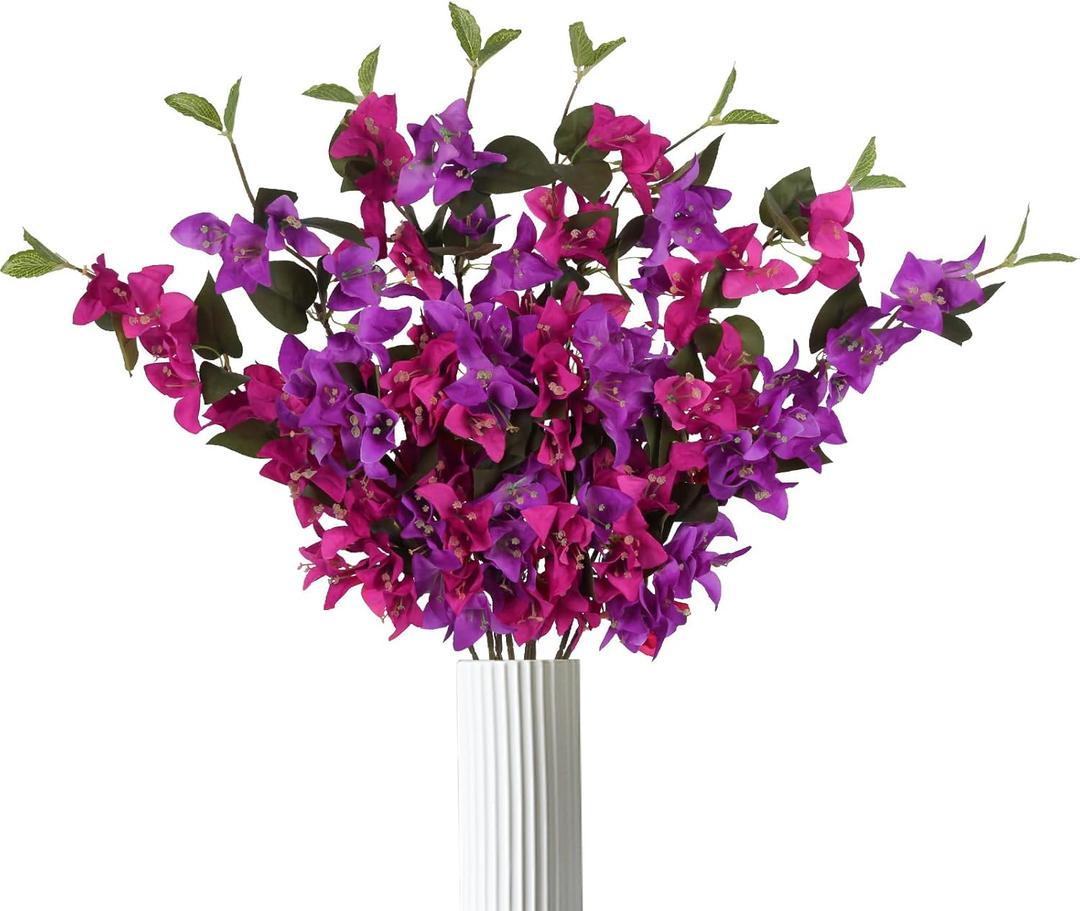 IPOPU 8PCS Bougainvillea Artificial Flowers 31.5" Fake Bougainvillea Silk Branches with Long Stem Faux Hanging Flowers Vines for Home Wedding Indoor Outdoor Garden Decor(Fuchsia Mixed)