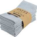 Narrow Striped Cotton Linen Blended Dinner Cloth Napkins - Set of 12 (40 x 30 cm) - for Events & Home Use (Blue)