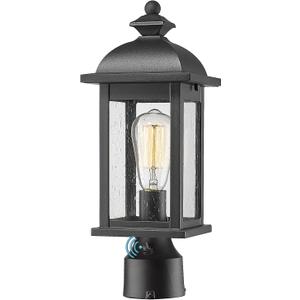 FEMILA Dusk to Dawn Outdoor Post Light, Waterproof Pole Lantern Light Fixture, Exterior Lamp Posts Outdoor Lighting for Garden Patio Yard Pathway Driveway, Clear Glass Panel, 4FD54P-PC BK (16", Black)
