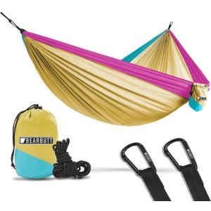 Bear Butt 2 Person Portable Hammock - Backpacking to Camping - Double Hammock for Travel & Outdoor (Yellow / Sky Blue / Pink)