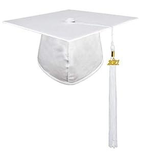 GraduationMall Shiny Adult Graduation Cap with 2021 Tassel for High School and Bachelor White