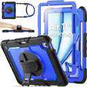 SEYMAC stock Case for iPad Air 11-inch M4-M2 2026-2024 (Gen 8-6), Shockproof Heavy Duty Case with Screen Protector, Pencil Holder, Rotating Stand, Hand Strap, Shoulder Strap, Blue