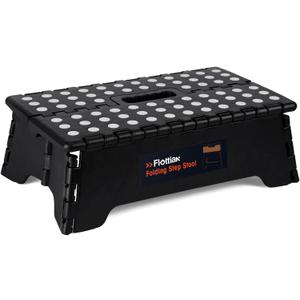 Flottian 5" Folding Step Stool for Adults and Kids 15-Inch Extra Wide Stool Holds Up to 300 lbs,Non-Slip Folding Stools with Handle,Compact Plastic Foldable Step Stool for Bathroom,Kitchen, etc. (Black)