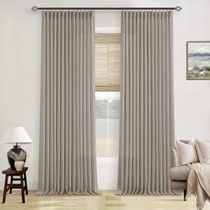 Flax Burlap 90 Inch Pinch Pleated Linen Curtains 2 Panel Set for Living Room Thick Linen Textured Drapes 90 Inches Long Pinch Pleat Drapes Semi Sheer Curtain for Dining Bedroom Office Dark Taupe, 40"W x 90"L