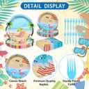 96 Pieces Summer Beach Tableware Set Party Supplies – Tropical Themed Disposable Dinnerware with Paper Plates, Napkins, and Forks for Picnics, Birthdays, Pool Celebrations – Serves 24