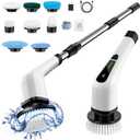 Electric Spin Scrubber, Cordless Cleaning Brush Scrubber for Home, 400RPM/Mins-8 Replaceable Brush Heads-90Mins Work Time, 3 Adjustable Size, 2 Speeds for Bathroom Shower Bathtub Glass Car