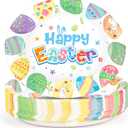 50 Count Easter Plates Heavy Duty, Large Disposable Oval Paper Plates, 10" X 12.5" Happy Easter Platters Dinner Party Plate Pastel Eggs Dinnerware Tableware Spring Holiday Party Supplies