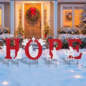 Bshine Christmas Yard Sign Decoration Stakes, Metal Garden Hope Christmas Outdoor Decorations, Walkway Patio Yard Lawn Outdoor Holiday Party Decor