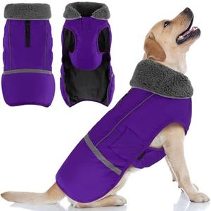 Doglay Dog Coat, Waterproof Dog Jacket Pet Winter Coat for Cold Weather with Thicken Furry Collar, Reflective Puppy Winter Jacket Warm Fleece Lining for Pets, 2XL