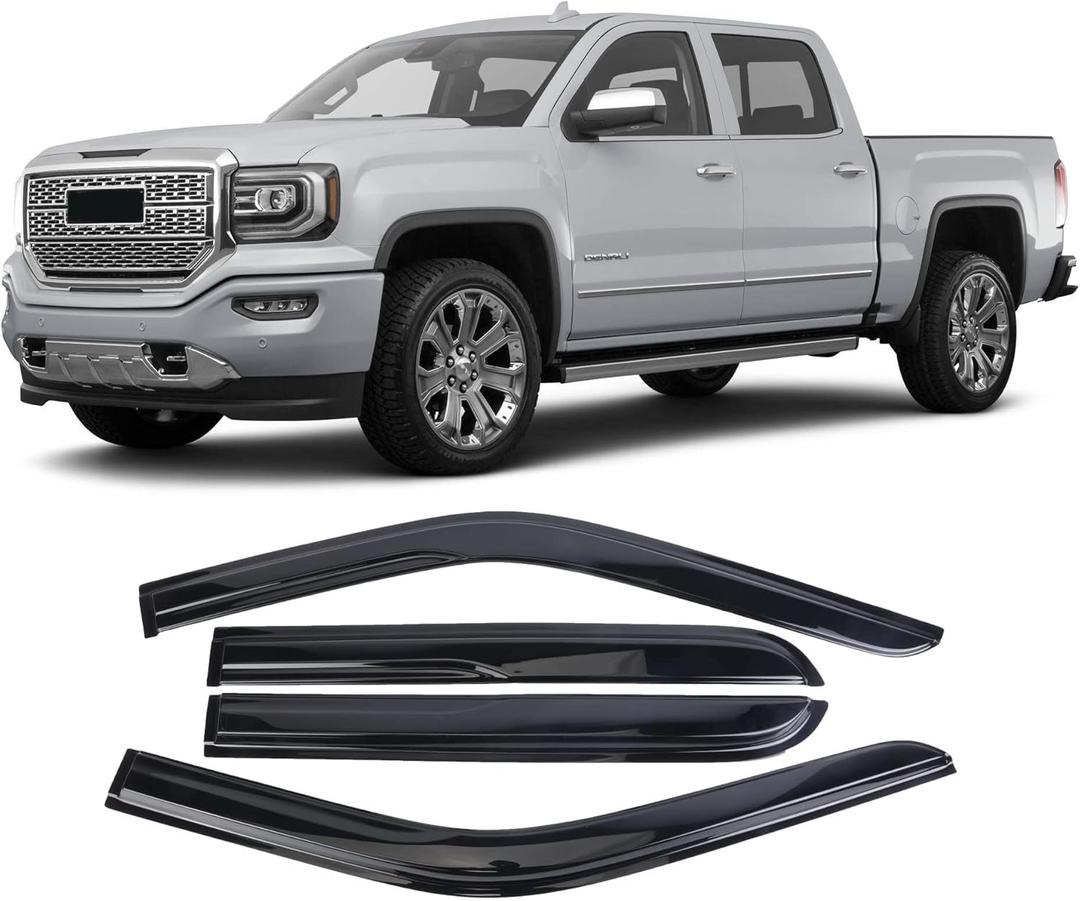Window Visors Rain Guards Deflector 4 Piece Set for 2014-2018 Chevrolet Silverado & GMC Sierra 1500 2500HD 3500HD Crew Cab 94536