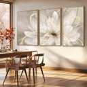 SOUGUAN Living Room Decor White Flower Artwork Gold Canvas Wall Art Abstract Line Painting for Bedroom Kitchen Dining Room Home Wall Decor 26"x40"x 3 Pieces