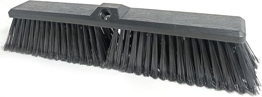 Push Broom Head Outdoor Large Stiff Bristle - Excellent Cleaning Performance- Easy Installation (18 inches) (Black)