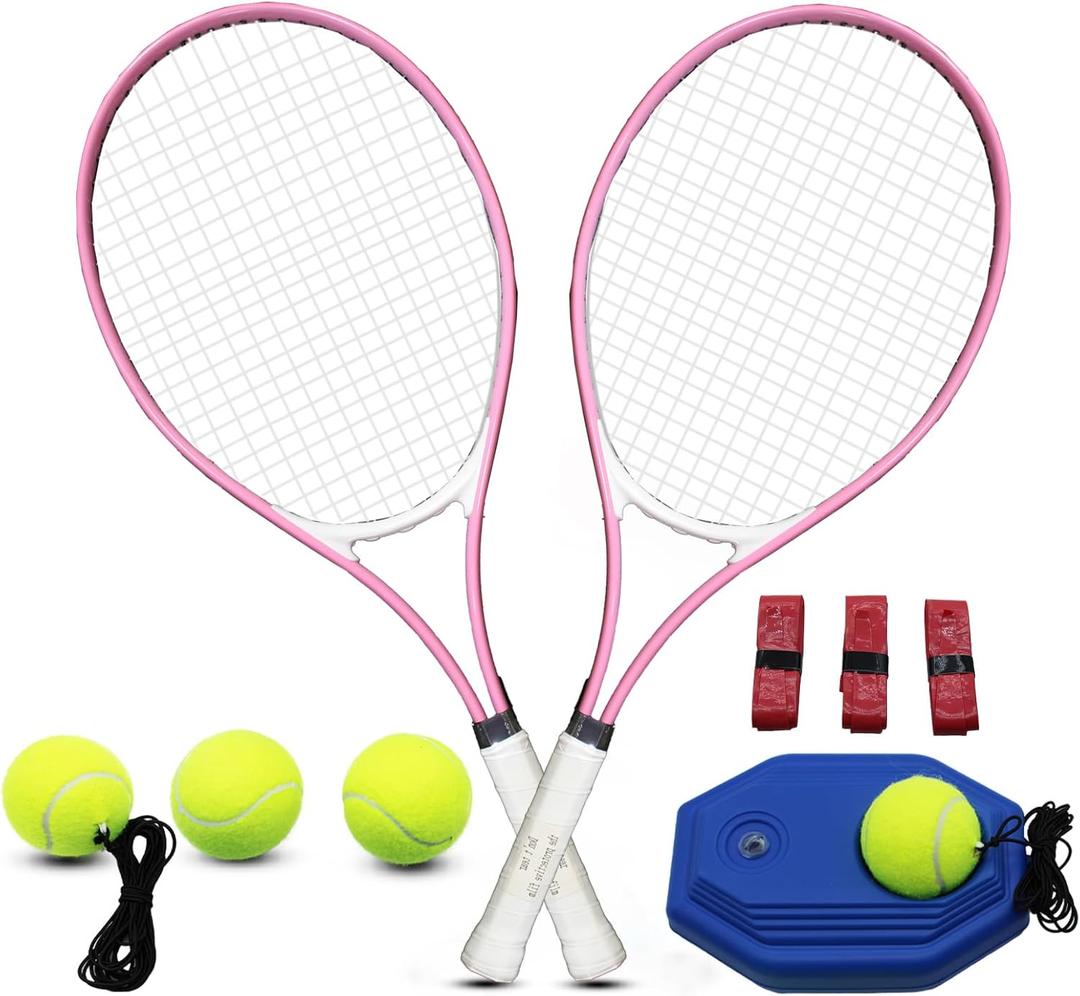 Tennis Rackets for Adult, 2 Players Adult Recreational Tennis Rackets Set for Beginners and Professional with 4 Tennis Balls, 3 Overgrips, 1 Tennis Bag (Pink)