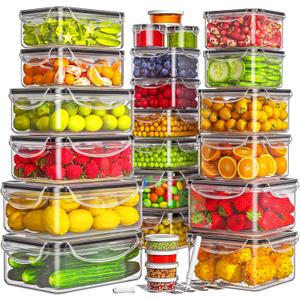 50-Piece Food Storage Containers with Lids (25 Containers & 25 Lids), Airtight Reusable Meal Prep Containers for Lunch, Plastic Kitchen Storage Containers with Labels & Marker Pen