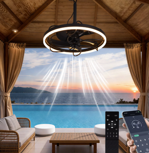 20" Outdoor Ceiling Fan with Light, 6-Speed DC, Dimmable 3CCT, Remote Control