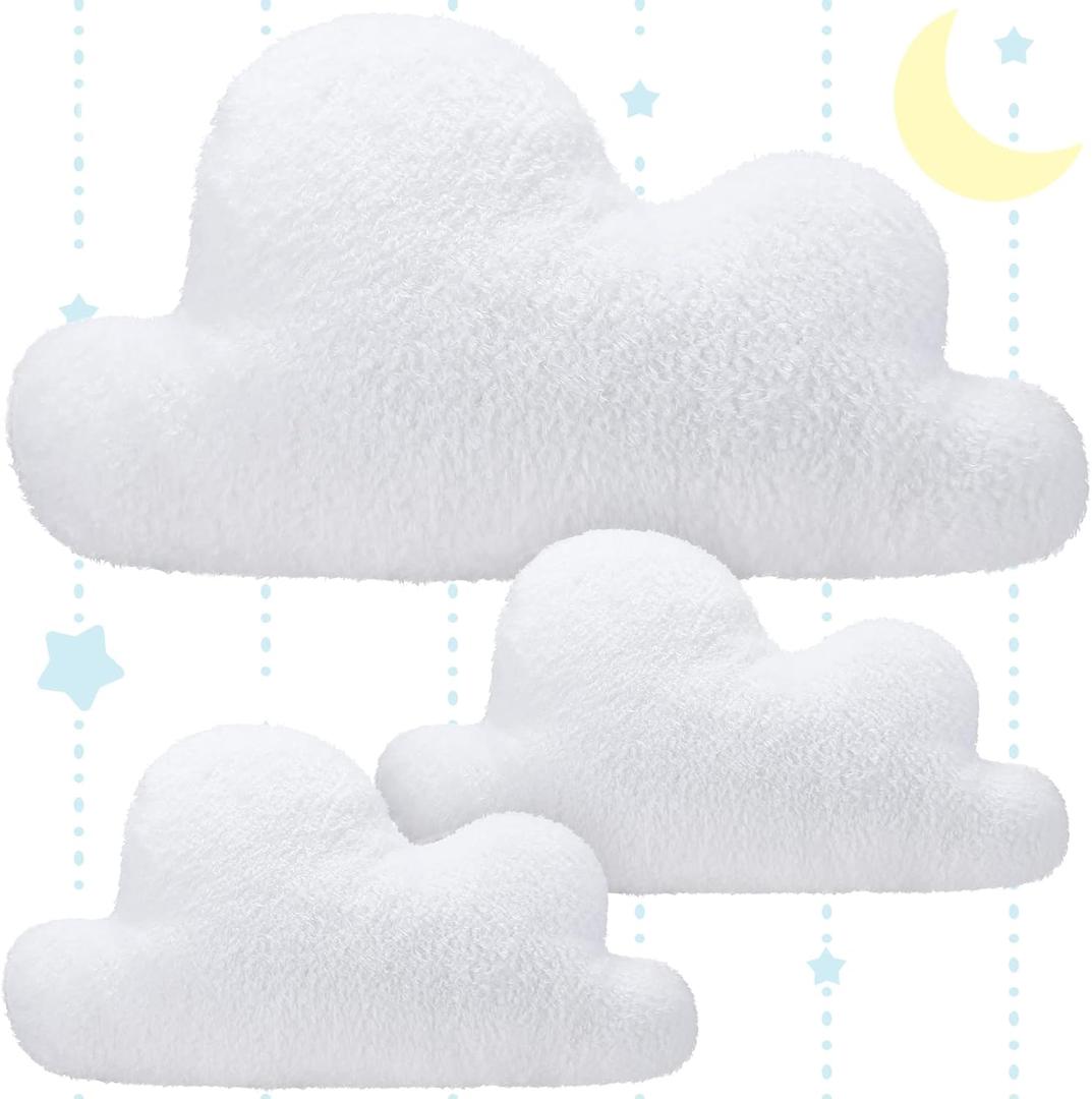 Unittype 3 Pcs Clouds Shaped Throw Decorative Pillows Cute Soft Cloud White Waist Rest Cushion Lovely Floor Cushion Reading Pillows 2 Size Girls Kids Cloud(23.6 Inch, 15 Inch)