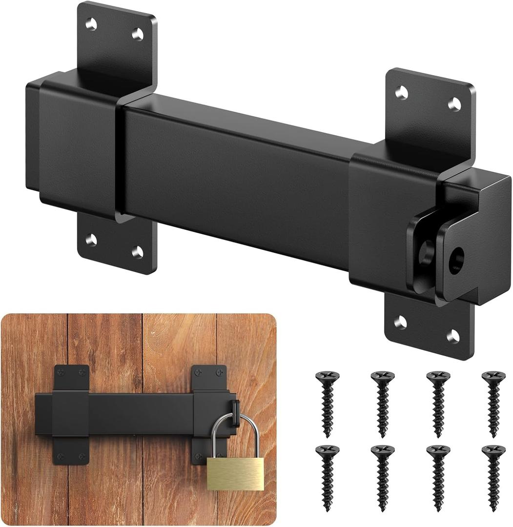 7.5" Slide Gate Latch with Padlock Hole, Adjustable Gate Latch for Wooden Fence, Heavy Duty Gate Latch for Sliding and Swing Open Door,Barn Door,Outdoor Fence,Shed,Yard,Cottages