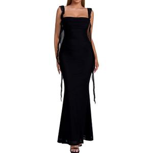 Auraxe Formal Wedding Guest Long Dresses for Women Elegant Bodycon Ruffle Corset Cocktail Party Maxi Dress (Black, Medium)