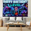 Video Inspired Game Birthday Backdrop Level 9 Happy 9th Birthday Party Banner Background 9th Boys Video Party Game Decorations Party Supplies 5×3ft