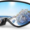 findway Kids Ski Goggles, Kids Snowboard Goggles for Boys Girls Toddler age 3-12 (Black Frame Silver Lens(vlt 21%))