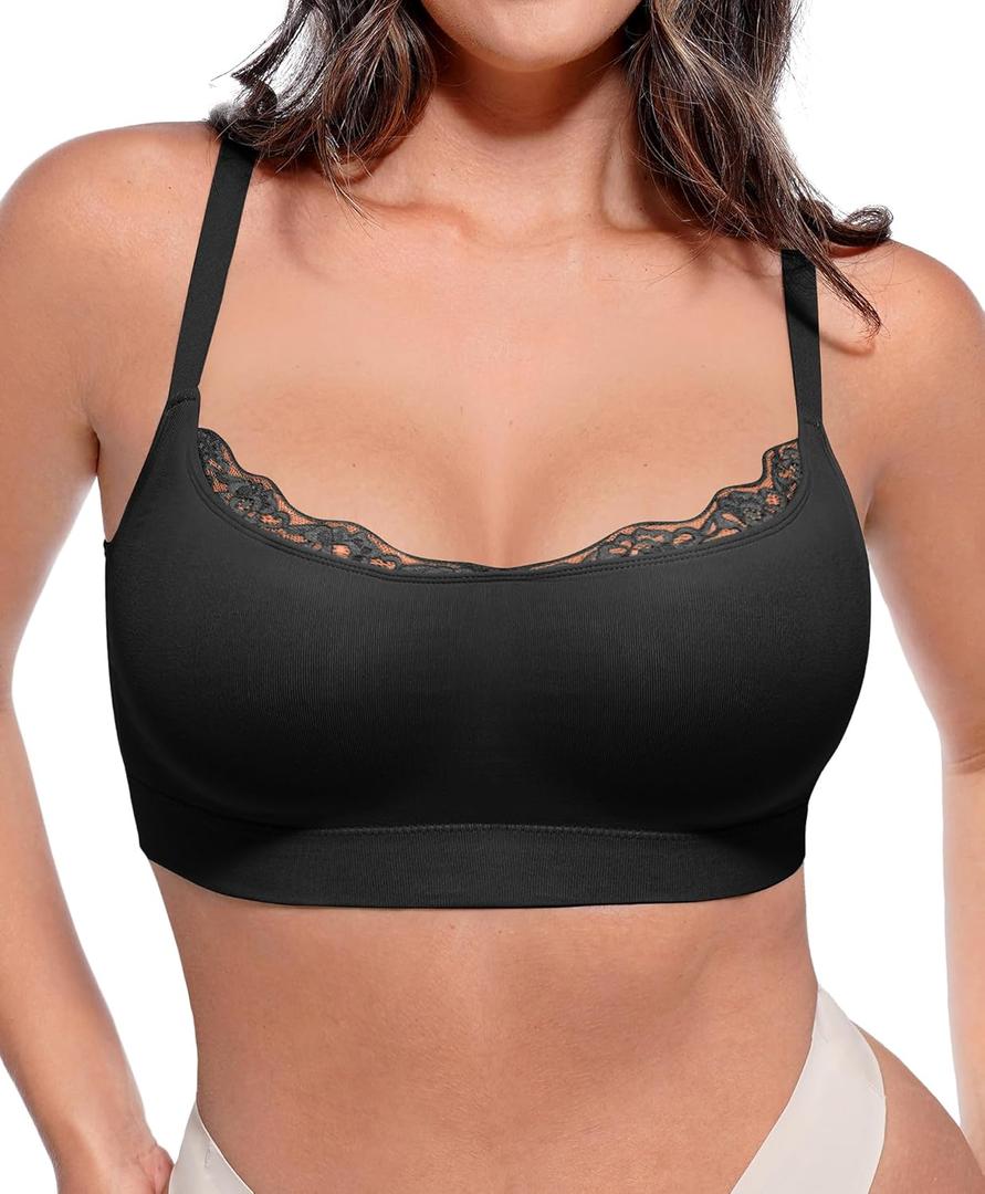 FeelinGirl Bras for Women No Underwire Lace Bralettes Wireless Full Coverage Seamless Bra Comfortable Everyday Bras No Padded (XX-Large, Black)