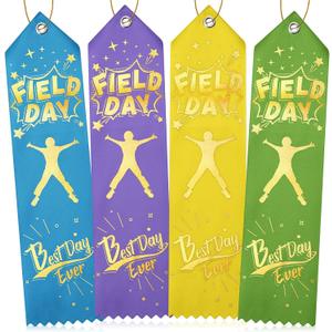 Berlune 100 Pcs Field Day Ribbons Bulk Best Day Ever Award Ribbon Participation Ribbon Honorable Mention Prize Ribbons with Event Card and Rope for Competition Sports Event Contest