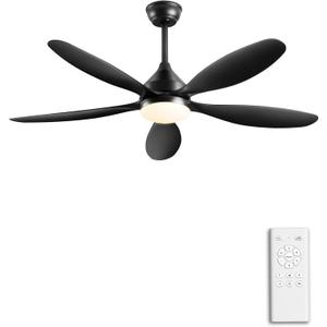 Ohniyou Ceiling Fans with Lights - 52 Inch Black Modern Ceiling Fan with Remote, 3CCT, Quiet Reversible DC Motor for Indoor Outdoor Bedroom Living Room Patio