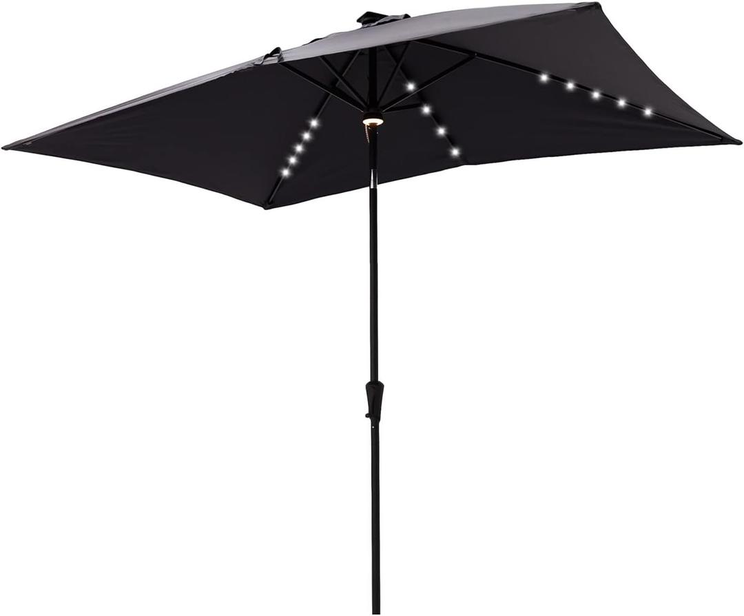 Helios&Hestia 6.5x10 ft Solar Powered Rectangular Outdoor Market Patio Umbrella with LED Lights and Tilt, Providing Shade for Rectangle Tables for Garden, Deck, Pool