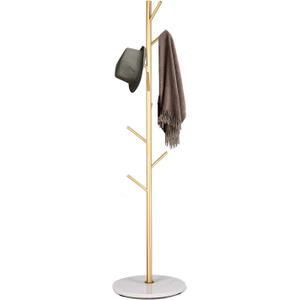 Metal Coat Rack with Natural Marble Base, Modern Coat Rack Freestanding, Sturdy Coat Tree Stand, Golden Hall Tree for Jacket Hat Bag Entryway