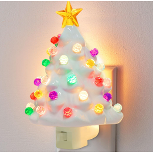 White Christmas Tree Night Light, Decorative Ceramic Xmas Tree Nightlight with Lamp for Kids, Multicolor Bulbs & 360 Degree Swivel Plug with On/Off Switch for Kitchen Bathroom Bedroom