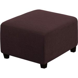 H.VERSAILTEX Square Ottoman Covers Ottoman Slipcovers Folding Storage Stool Furniture Protector Form Fit with Elastic Bottom, Stretch High Spandex Small Checks Jacquard Fabric(Large,Chocolate)