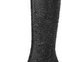 wetkiss Rhinestone/PU Low Chunky Pointed Toe Knee High Boots for Women with Full Bling Sparkly Crystals Booties for Wedding Party Date Dress (9)