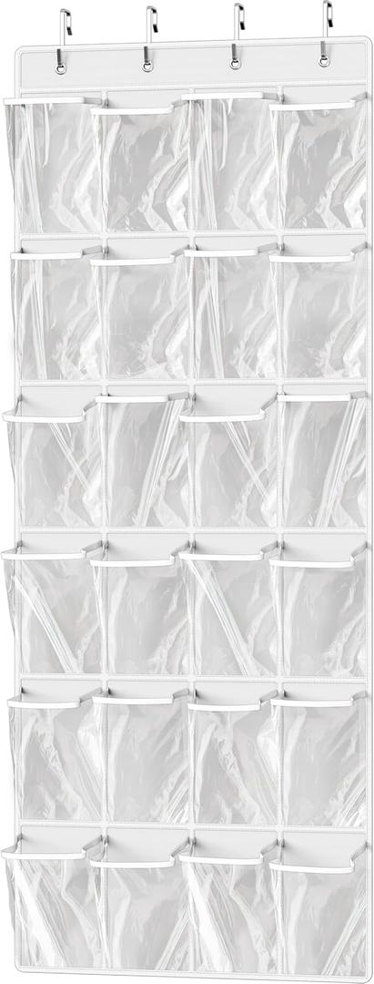Simple Houseware 24 Pockets Large Clear Pockets Over The Door Hanging Shoe Organizer, White (56" x 22.5")