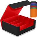 1800+ Trading Card Storage Box, Magnetic Closure Toploaders Storage Box Hold 600+ 35PT 3"x4" Standard Toploaders, PU Leather Card Deck Boxes Fit for MTG,Sport Cards,Game Cards (Black&Red)