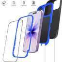 for iPhone 17 Case 6.3" with 2 Screen Protector & 2 Camera Lens Protector, Heavy Duty Full Protection Rugged Phone Case Military Grade Drop-Proof Cover (Black+Blue)