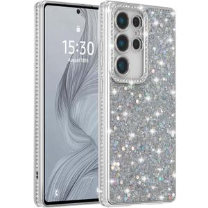 FABSPARK Case for Samsung Galaxy S22,Glitter Crystal Diamond Rhinestone Sequin Shiny Bling Sparkly Glossy Luxury Electroplated, Aesthetic Cute Full Protection for Samsung Galaxy S22,Silver