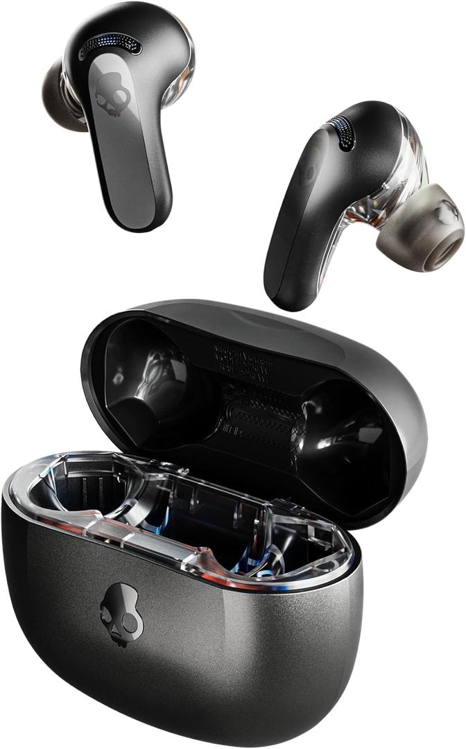 Skullcandy Rail ANC Wireless Earbuds, Bluetooth Headphones, Active Noise Cancelling, Up to 38 Hours Battery, Microphone for iPhone Android, Customizable via App - True Black