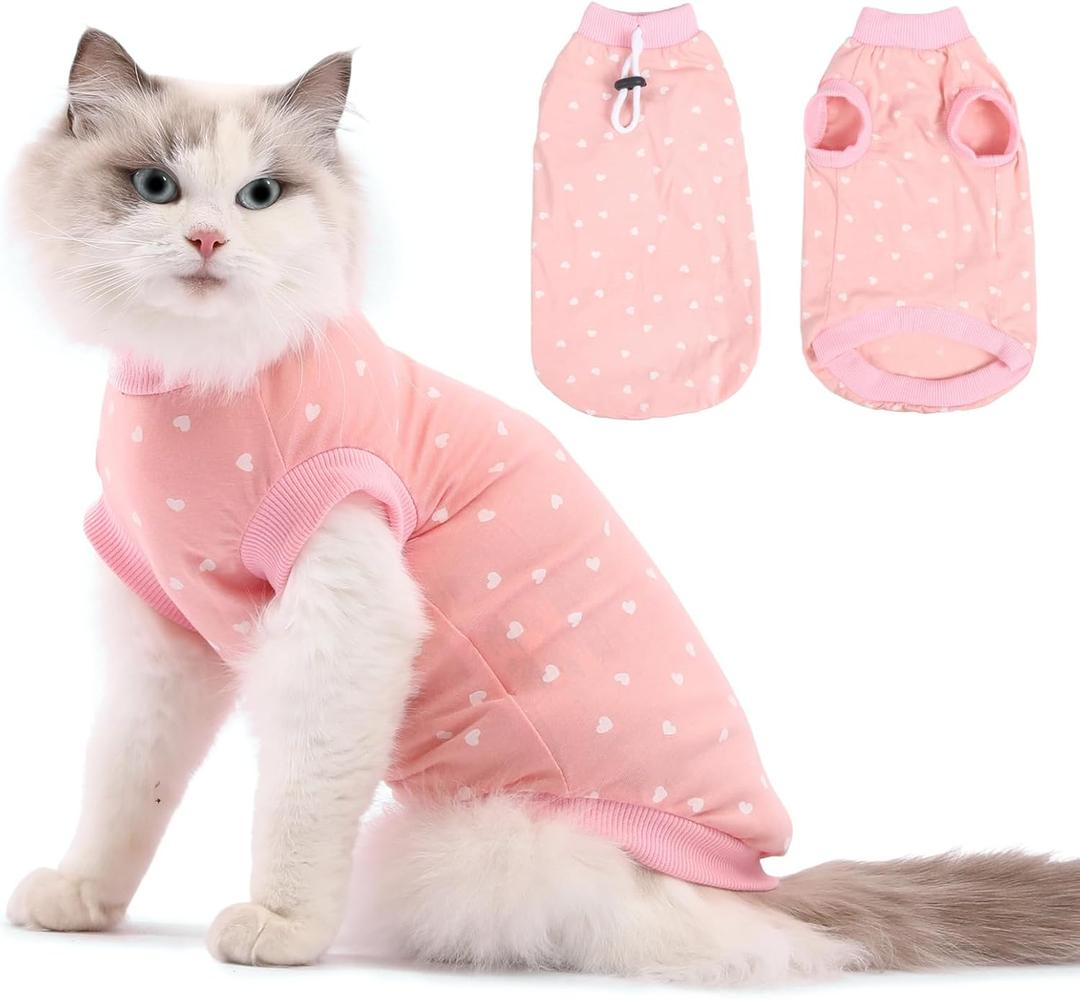 FEimaX Cat Surgery Recovery Suit Cat Onesie Shirt Kitten Clothes After Surgery Spay Surgical Cone of Shame Alternative Surgical Spay Suit for Female Cat, Post-Surgery or Skin Diseases Protection