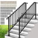 VIVOHOME 2-Pack 6 Step Galvanized Steel Hand Rails for Outdoor Steps – Curved Ends and Safety Balusters Exterior Railing for Porch, Deck, or Indoor Stairs, Complete Installation Kit
