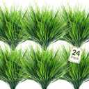 Ouddy Decor 24 Bundles Artificial Plants Outdoors Fake Wheat Grass Faux Greenery Stems Plastic Shrubs UV Resistant for Patio Garden Porch Window Box Spring Home Decor, Green