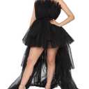 Women's High Low Tulle Dress Solid Color Sleeveless Tiered Fluffy Gown for Wedding Party Cocktail Events (Black, S)