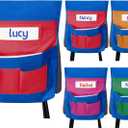 Talltalk 12 Pcs Chair Pockets Bulk 15" W x 19" H Chair Back Pocket Chart Seat Back Organizer with Name Tags for Classroom Supplies(Assorted Colors)