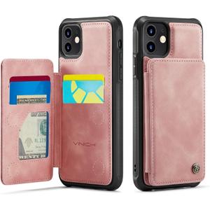 Vinich for iPhone 12/12 Pro Wallet Case with Card Holder, RFID Blocking Credit Slots Kickstand Shockproof Phone Cover Fit for iPhone 12/12 Pro 6.1" Rose Pink