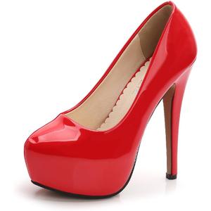 OCHENTA Women's Platform Slip On High Heels Dress Pumps (8, Patent - Red)