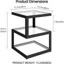 S-Shaped 3-Tier Glass Side Table with LED Strip, Modern Black End Table for Living Room & Bedroom (Square)
