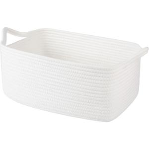 OIAHOMY 19L Woven Basket, Gift Basket Empty with Gift Bags and Ribbons, Rope Baskets for Baby Showers, Storage Baskets with Handles for Nursery, Pet Toy Organizer - White