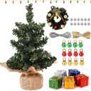 FOIMAS Mini Christmas Tree for Dollhouse Decoration, 7.8 Inch Miniature Artificial Christmas Tree with Fake Lights Xmas Ball Wreath Ornament for Xmas Dollhouse Craft Decor Supply