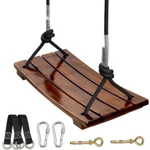 PELLOR Wooden Swing Seat, Carbonized Hanging Wood Tree Swing 17.7 x 7.9 x 0.5 in for Adult Kids Children Anticorrosive & 100% Waterproof 440lbs Load Indoor Outdoor Backyard Play (Brown)