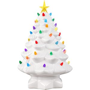 Mr. Christmas Nostalgic Ceramic Christmas Tree with LED Lights Indoor Decoration, 14 Inches, White (1ft 2in)