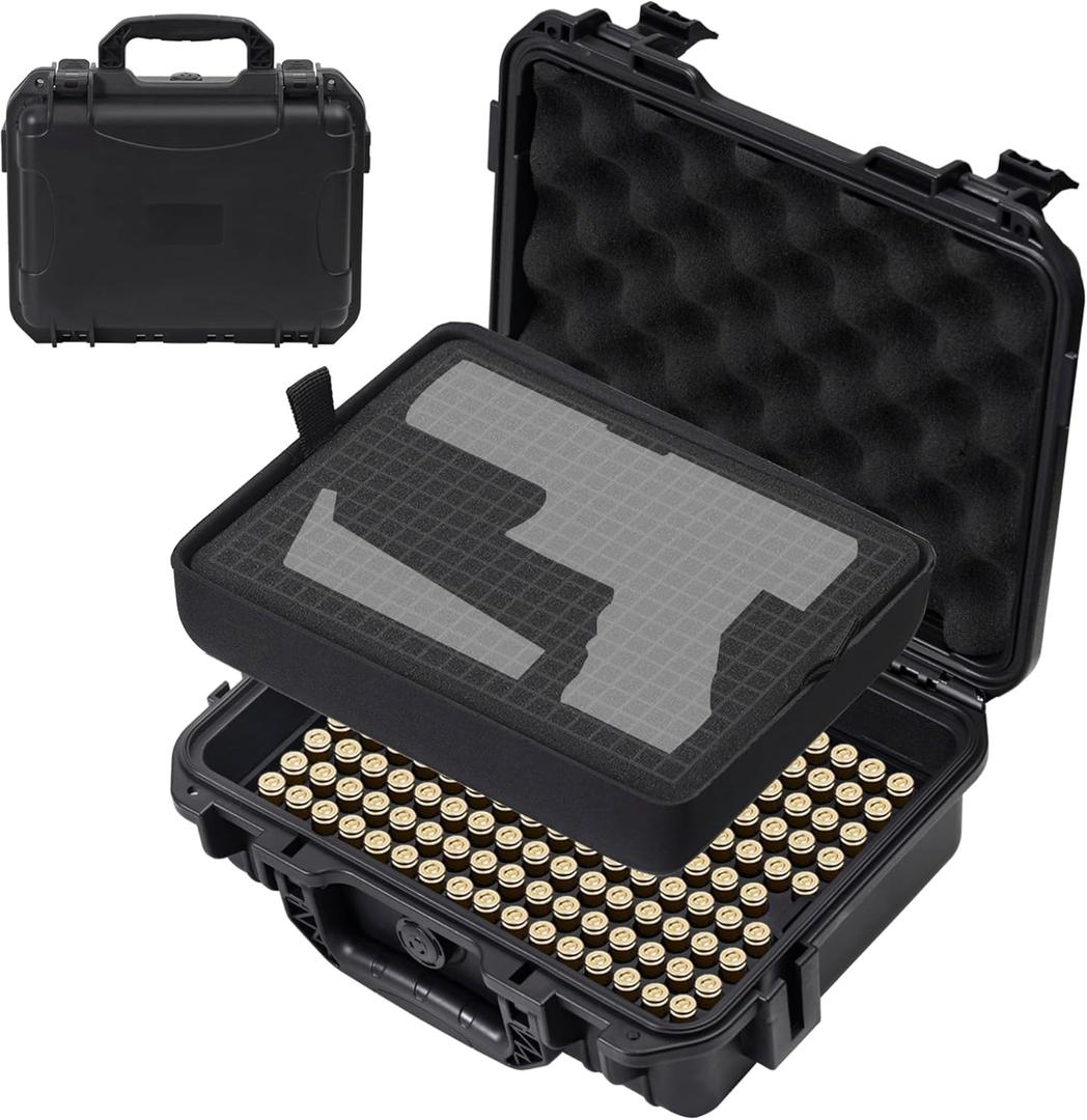 Hard storage Case for storing pistol & ammo - Lockable Storage Protection Box for Handgun, 9x19mm Parabellum, 9mm Luger, 380ACP, 38 S&W, 32 S&W, .40 S&W & More (Case Only)